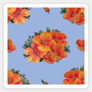 Orange vintage poppies on blue Sticker